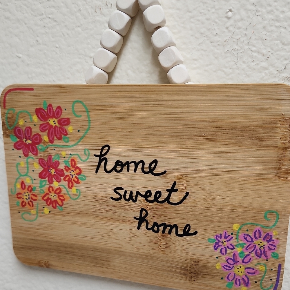 Handcrafted  Home Sweet Home Sign 6 x 9 Inch on Bamboo Wood Wall Decor - Picture 3 of 5